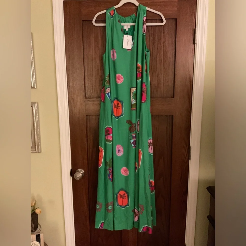 NWT Sugarlips Kelly Green Tropical Palm Print Lined Maxi Dress – Size Small